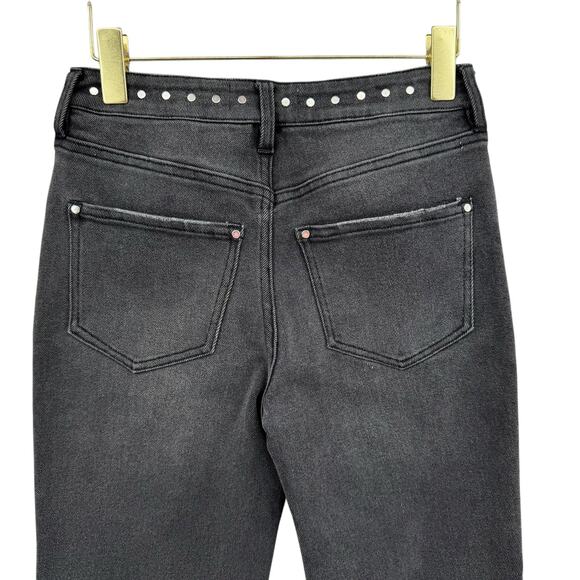 Dear John Frankie Black Denim Studded High Rise Straight Leg Frayed Crop Jeans - Picture 7 of 11
